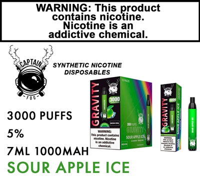 Captain Fog Sour Apple Ice 3000 Puff Synthetic Nic Disposable 50mg