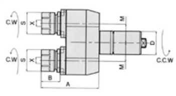 TADA301624D: AXIAL MILLING AND DRILLING HEAD DOUBLE COLLETS, Y OFFSET
