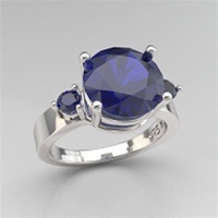 SS 9mm Blue Sapphire Stone w/ 2 round Blue Sapphire Ring