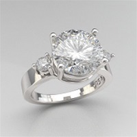 SS 9mm White Sapphire Stone w/ 2 round White Sapphire Ring