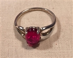 SS Red Ruby Lab Created Oval Cabochon Split Shank Ring