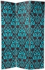 6 ft. Tall Double Sided Damask Room Divider Screen in Blue