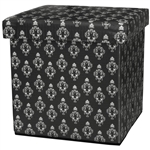 Black Damask Storage Ottoman