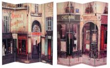6 ft. Tall Double Sided French Cafe Canvas Room Divider 4 Panel