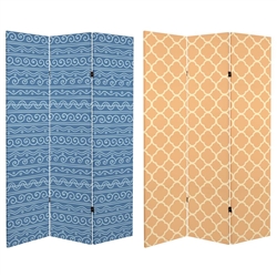 6 ft. Tall Double Sided Mediterranean Patterns Canvas Room Divider