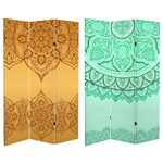 6 ft. Tall Double Sided Gold and Green Mandalas Canvas Room Divider