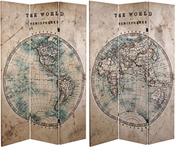 6 ft. Tall Double Sided Vintage Globe Canvas Room Divider