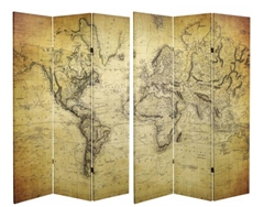 6 ft. Tall Double Sided Vintage World Map Canvas Room Divider