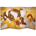 3 ft. Tall Double Sided Dragon in the Sky Canvas 4 Panel Folding Screen