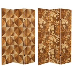 6 ft. Tall Double Sided Wood Inlay Pattern Canvas Room Divider