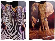 6 ft. Tall Double Sided Elephant and Zebra Canvas Room Divider