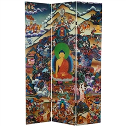 6ft Tall Double Sided Footprints of Enlightenment Canvas Folding Screen