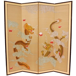 6 ft. Tall Dragons Playing Decorative Folding Screen