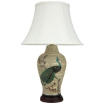 Asian/Oriental 25" Peacock on Branch Porcelain Jar Lamp