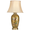 Asian/Oriental 27" Flowers on Pale Gold Porcelain Vase Lamp
