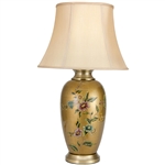 Asian/Oriental 27" Flowers on Pale Gold Porcelain Vase Lamp