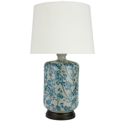 Asian/Oriental 25" Blue & White Cherry Blossom Porcelain Lamp