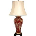 Asian/Oriental 30" Glazed Sakura Blossom Porcelain Vase Lamp