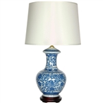 Asian/Oriental 24.5" Blue & White Porcelain Round Vase Lamp