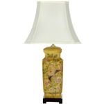 Asian/Oriental 27.5" Birds and Flowers Wooden Design Porcelain Lamp