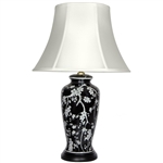 Asian/Oriental White Blossoms Porcelain Lamp