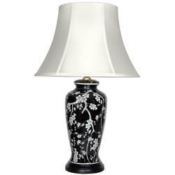 Asian/Oriental White Blossoms Porcelain Lamp