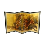 3ft Tall Gold Leaf Tigers on the Move Asian Folding Screen