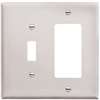 Eaton PJ126W Decorator Wallplate, 4.92 in L, 4.88 in W, 2 -Gang, Polycarbonate, White, High-Gloss