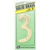 Hy-Ko BR-40/3 House Number, 3 in W x 6-3/4 in H Dimensions, Character: 3, 4 in H Character, 2-1/2 in W Character, Brass