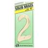 Hy-Ko BR-40/2 House Number, 3 in W x 6-3/4 in H Dimensions, Character: 2, 4 in H Character, 2-1/2 in W Character, Brass