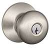 Schlage F Series F51A VPLY619 Entry Knob, Plymouth, Knob Handle, Satin Nickel, Metal, C Keyway, 2-3/4 in Dimensions, Yes