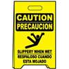 Hy-Ko PFS-11 Caution Wet Floor Sign, 12-1/4 in W, Yellow Background, CAUTION SLIPPERY WHEN WET, English and Spanish