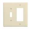 Eaton PJ126V-SP-L Combination Wallplate, 4-7/8 in L, 4-15/16 in W, Mid, 2-Gang, Polycarbonate, Ivory, High-Gloss, Screw