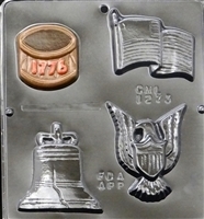 1273 American Assortment (Flag, Eagle, Drum, Liberty Bell)
Chocolate Candy Mold