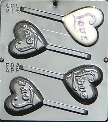 218 Love on Heart Pop Lollipop Chocolate Candy Mold