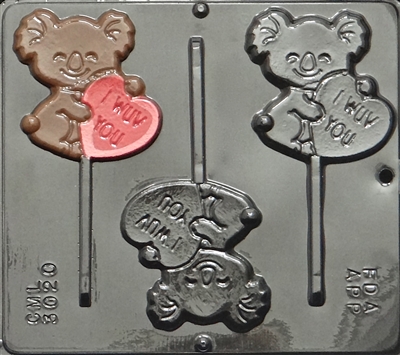 3020 I Wuv You on Cuddly Bear Pop Lollipop Chocolate Candy Mold