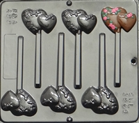 3046 Double Hearts with Flowers Lollipop Chocolate Candy Mold