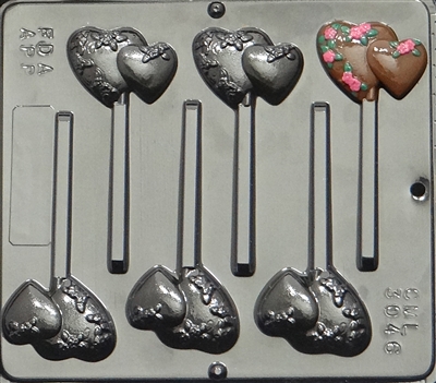 3046 Double Hearts with Flowers Lollipop Chocolate Candy Mold