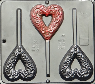 3063 Heart Decorative Lollipop Chocolate Candy Mold