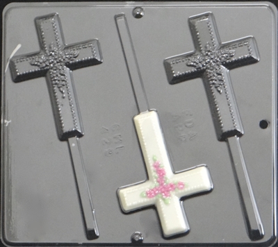 429 Cross with Flowers Lollipop Chocolate Candy Mold