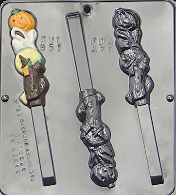 951 Pretzel Pop (Pumpkin, Ghost, Witch) Lollipop Chocolate Candy Mold