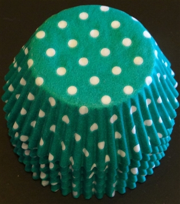 BC-22-50 White Polka Dot on Teal Green Standard Baking Cup 50 ct.