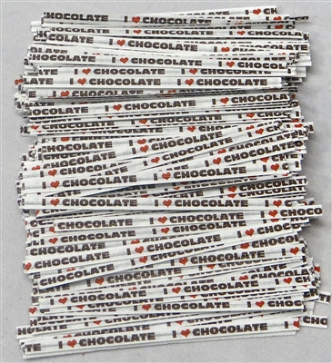 TTP-11-500 Printed Paper I (heart) chocolate twist tie. 3 1/2" Length Quantity 500