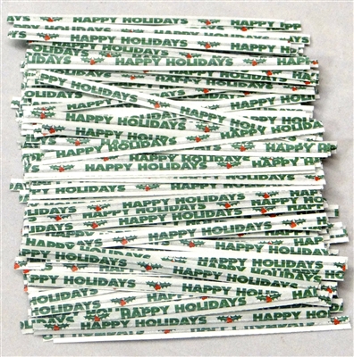 TTP-14-500 Printed Paper "Happy Holidays" twist tie. 3 1/2" Length Quantity 500