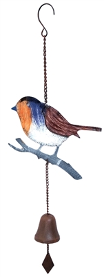 SK10550 - Metal Rustic Hanging Bell - Robin Bird Design