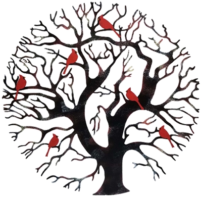 SK10560 - Metal Wall Art - Round Tree and Bird Family