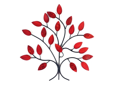 Red fire tree metal wall art