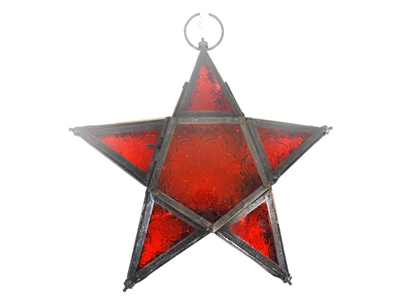 Red hanging star candle holder t light lantern