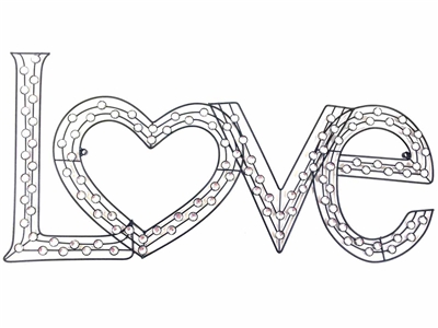 Jewel heart love sign metal wall art