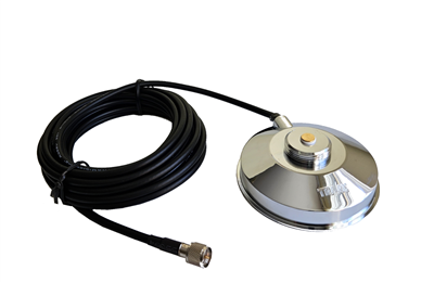 Magnet Antenna Mount NMO 3 1/2" Chrome Steel With 17 ft RG-58 Cable and Assembled Mini-UHF Connector. TRAM